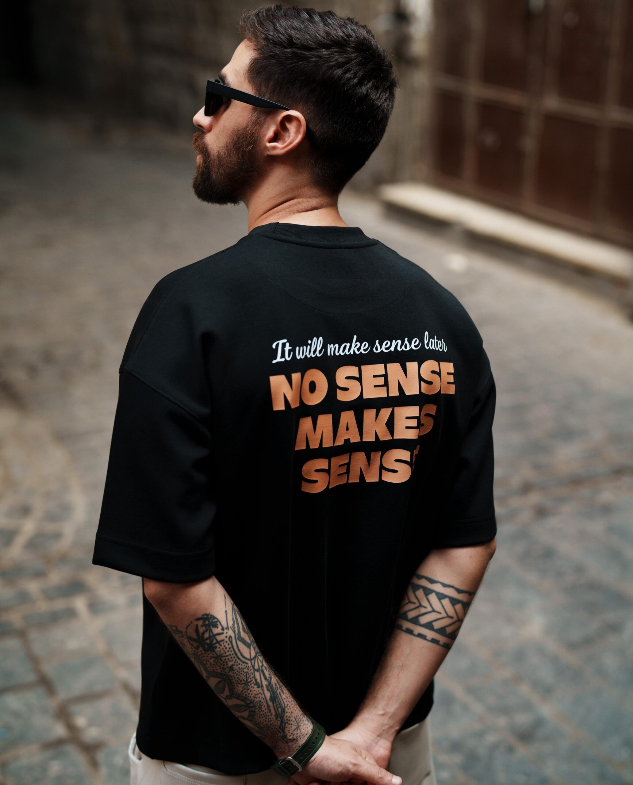DAIICHI™ Oversized “No Sense Makes Sense” Black Graphic Tee - Image 2